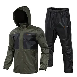RODEEL 702 Waterproof Jacket and Pants Set Men Lightweight Breathable Full Zip Hooded Rain Coat Durable Rain Suit Weatherproof Rainwear Windbreaker For Outdoor Hiking Camping Fishing Boating Construction Landscaping Gardening, Holiday Gift
