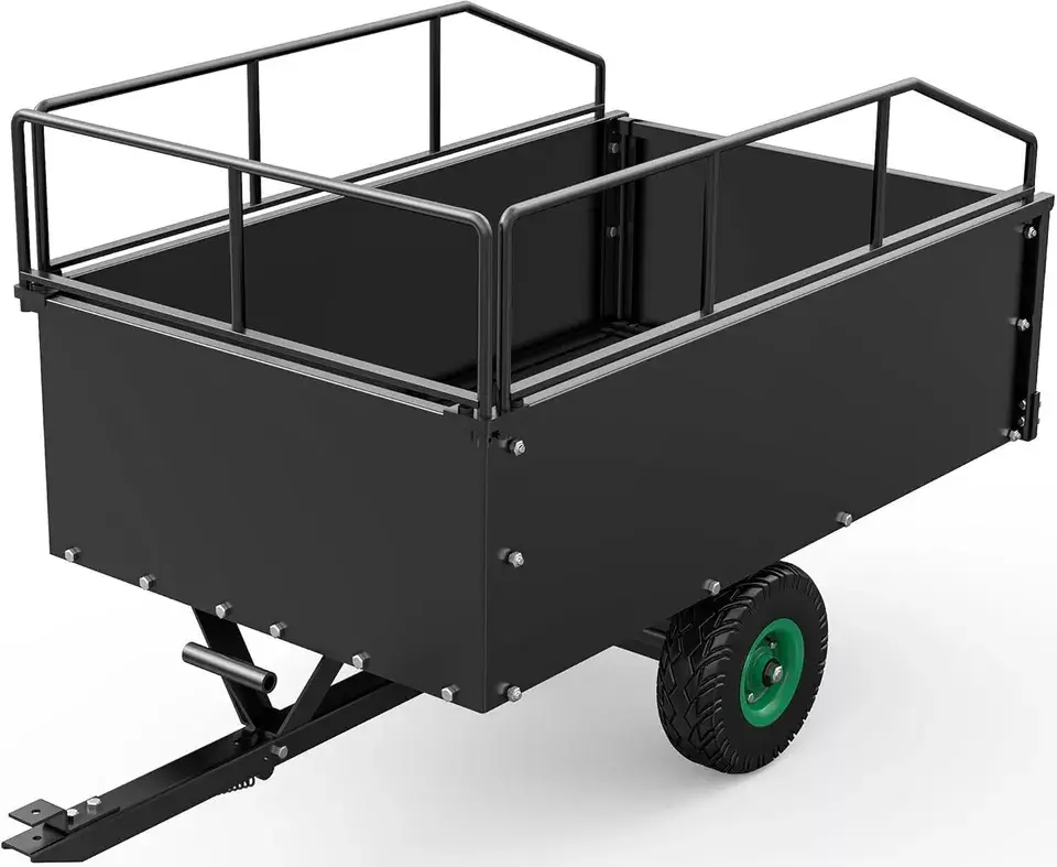 YITAMOTOR Heavy ATV Trailer Steel Tow Behind Dump Cart 750 LBS 15 Cu ft W/ Removable Sides