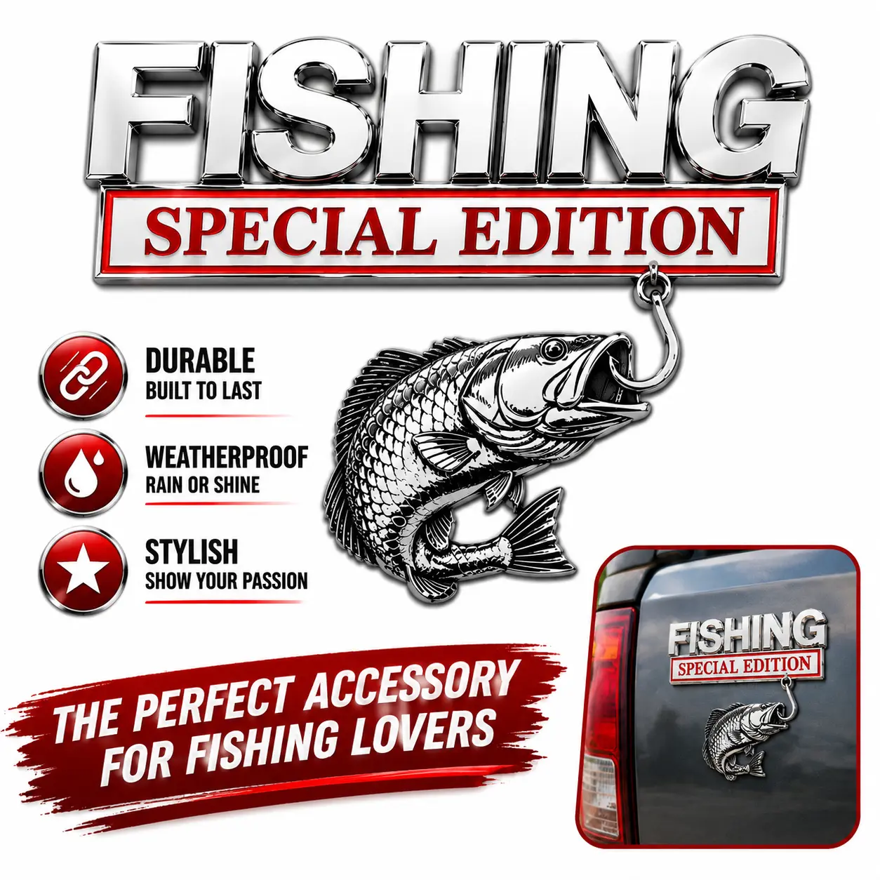 3D Metallic Alloy Self-Adhesive Letter Sticker - Car Decor for Cars, Truck, SUV, Fishing Box - Ideal Gift for Fishing Enthusiasts #GLOBAL PICKS