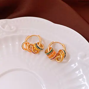 Women's Gold-Plated Rainbow Enamel Multi-Ring Hoop Earrings, Colorful Layered Lightweight Daily Wear Sports & Outdoor Accessories Jewelry,summerwins