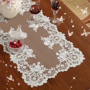 Embroidered Mesh Fabric Tablecloth, Kitchen Dining Room Decor, Round Table Mat, Indoor Outdoor Decoration, Holiday Wedding Party Supplies