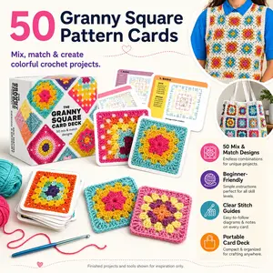 50 Mix & Matchs Designs Crochet Hook Pattern Card Set, Classic DIY Granny Square Designs Knitted Pattern Set, Clear Stitch Guide,Crochet Kit for Beginners, DIY Blankets, Bags, Pillows,cardboard is just without any sharp objects, Handicraft
