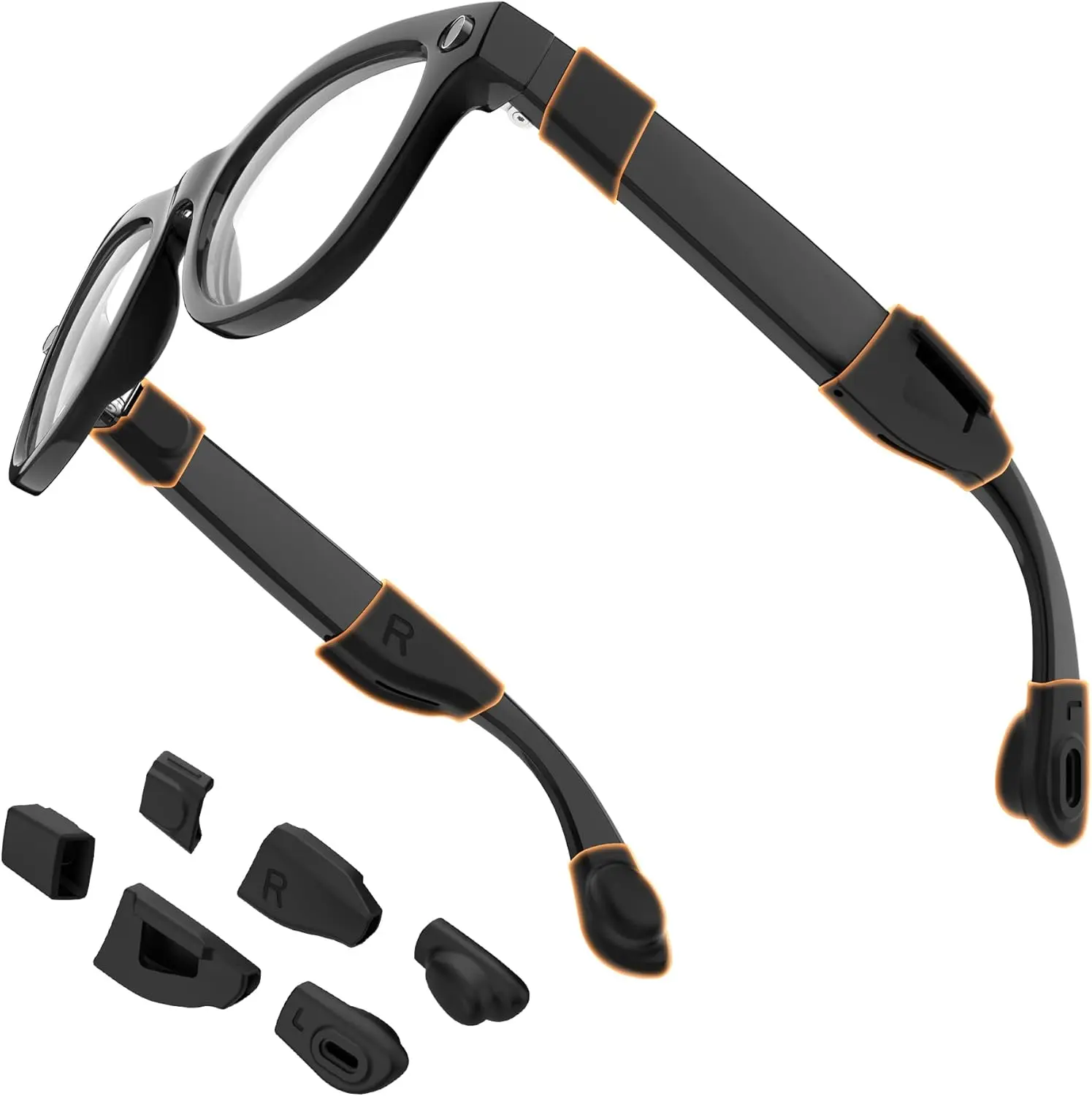 SummerVibes Classic Waterproof Silicone Cover & Eyeglass Ear Grip Set for Ray-Ban Meta Wayfarer/Skyler/Headliner & Gen 2 Smart Glasses, Sweat-proof, Anti-slip, Skin-friendly, Glasses Accessories That Avoids Pinching Hair, Skipping, Sound Hole, Running, Hi