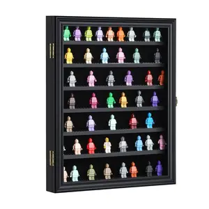 Minifigure Display Case - Miniature Action Figure Display Box - Wall Mount Figures Memorabilia Display Cabinet for with Uv Protected Anti Fade 92% Clear for Small Objects Lockable Large Black
