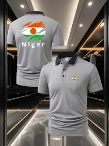 Men's Niger Flag Theme Polo Shirt - Front & Back Double Print Design Stylish & Versatile Summer Breathable Comfortable Short Sleeve Business Sports Casual Top
