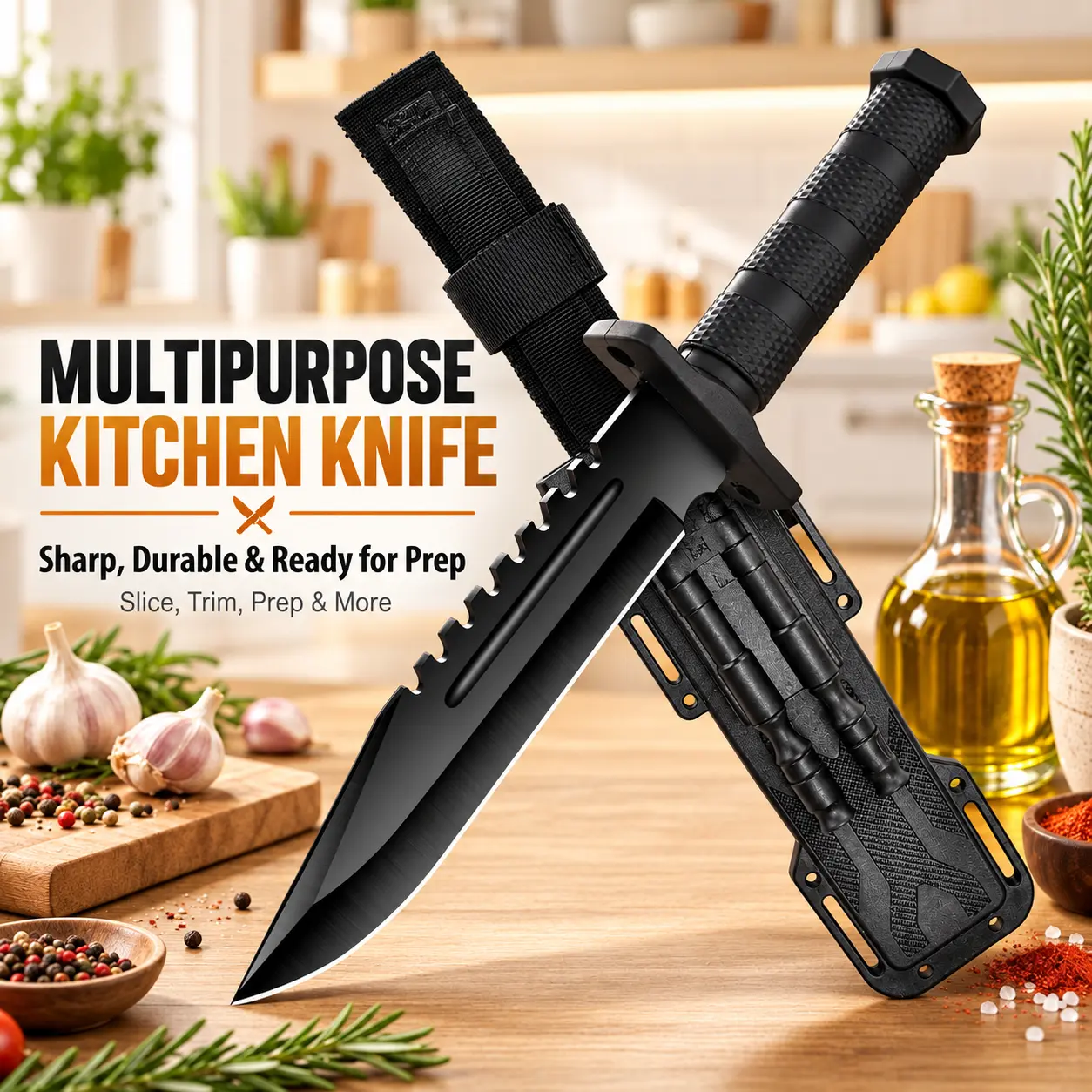 Household kitchen knives with hard storage sheaths for convenient storage, non-slip handle kitchen cutting tools suitable for home food preparation