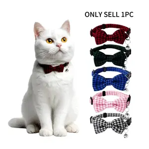 Adjustable Plaid Bow Tie Pet Collar with Bell, Fashion Accessory for Small Dogs and Cats, Daily Wear and Holiday Decorations