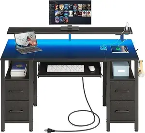 Computer Desk 47.2" with LED Lights & Power Outlets, Home Office Desk with 4 Drawers, Writing Desk with Keyboard Tray, Study Ta NONE Modern Simple Portable Adjustable Foldable Laptop Table Charging