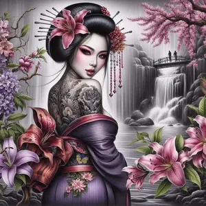 1pcs 5D DIY Diamond Painting Set, 5D Diamond Art Set, DIY Decoration, Kimono Woman Diamond Painting Full Round Drill DIY, Mosaic, Diamond Art, DIY Art Home Decoration, Handcraft, suitable for Halloween and Christmas.