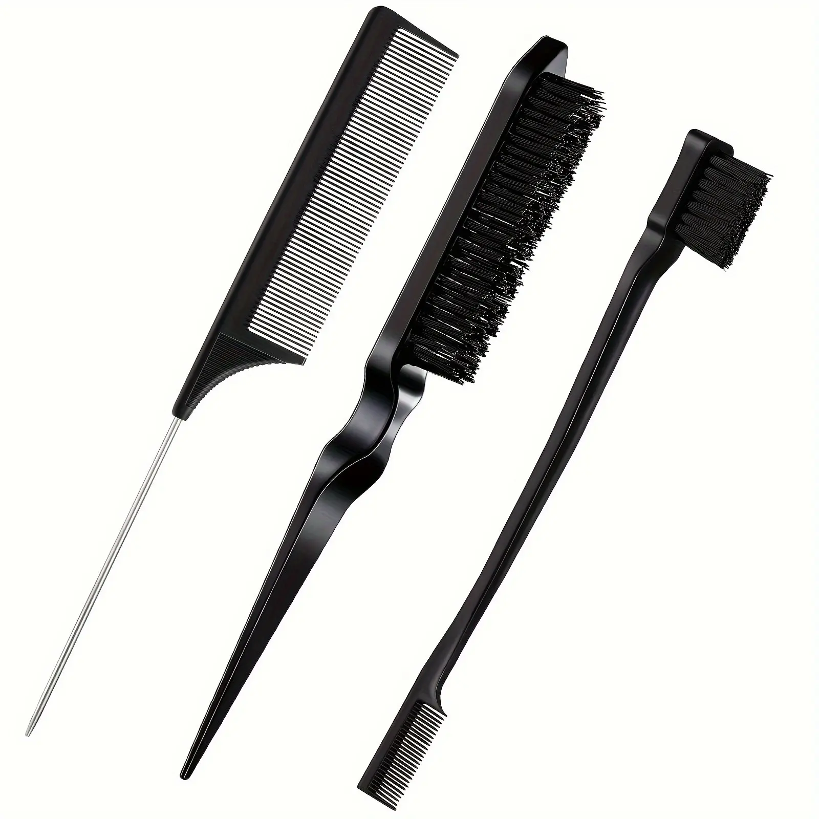 3-Piece Home Flat-Back Brush Set, Hard Bristle Brushes, Detangling Brush, Hair Edge Control Comb, Unisex Hair Combs, Ideal for Men & Women