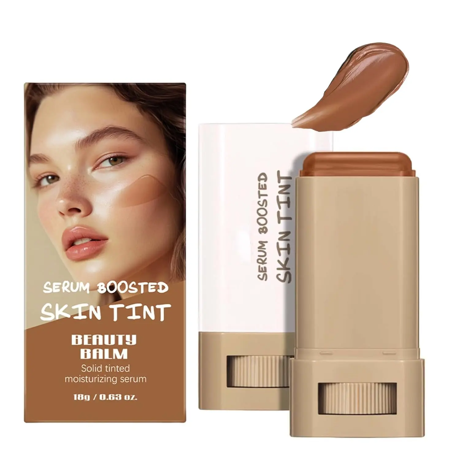 Serum-Infused Foundation Stick & Tinted Moisturizer, 3-in-1 No-Mess Makeup Products with Buildable Coverage for All Skin Types, Hydrating Radiant Finish, Color #03