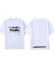 Men's Women's LNGSHOT Kpop Fashion Jay Park Same T-shirt Round Neck High Quality Casual Short Sleeve Tshirt Streetwear Hip Hop Trend Plus Size Tops