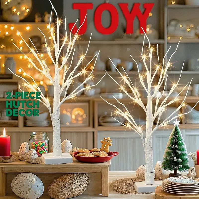 HOODINK 2PCS 2FT 24-LED Birch Tree Twinkle Ornament Decorative Lights - Indoor Outdoor Patio Decoration, Party & Room Accessory for Home Ambience