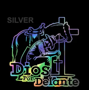 2Pcs Cowboy Dios por Delante Sticker Adhesive Vinyl Decal Holographic Car Vehicle Religious
