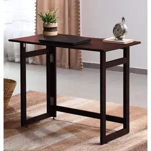 Solid Wood Folding Table Desk, Writing, Laptop, PC, Space Saving, Easy Storage, Sleek Design, DIY Home Office Desk, Small Spaces Mahogany Color