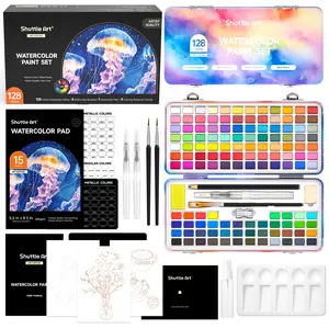Shuttle Art Watercolor Paint Set, 128 Vibrant Colors with Metallic Shades, Travel Watercolor Set with Watercolor Brushes, Palette, Watercolor Sketchbook and Coloring Sheets for Adults, Artists