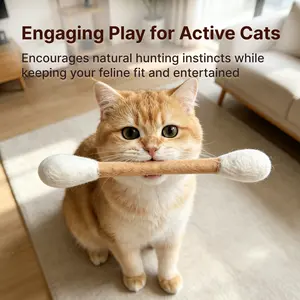Interactive Wool Felt Cotton Swab Cat Teaser Toy (2 Sticks per Bag) - 12in Long-Range Hunting, 6in Close-Range Reflex Training, Hand-Poked Needle-Felted, Bite-Resistant, Dental Support