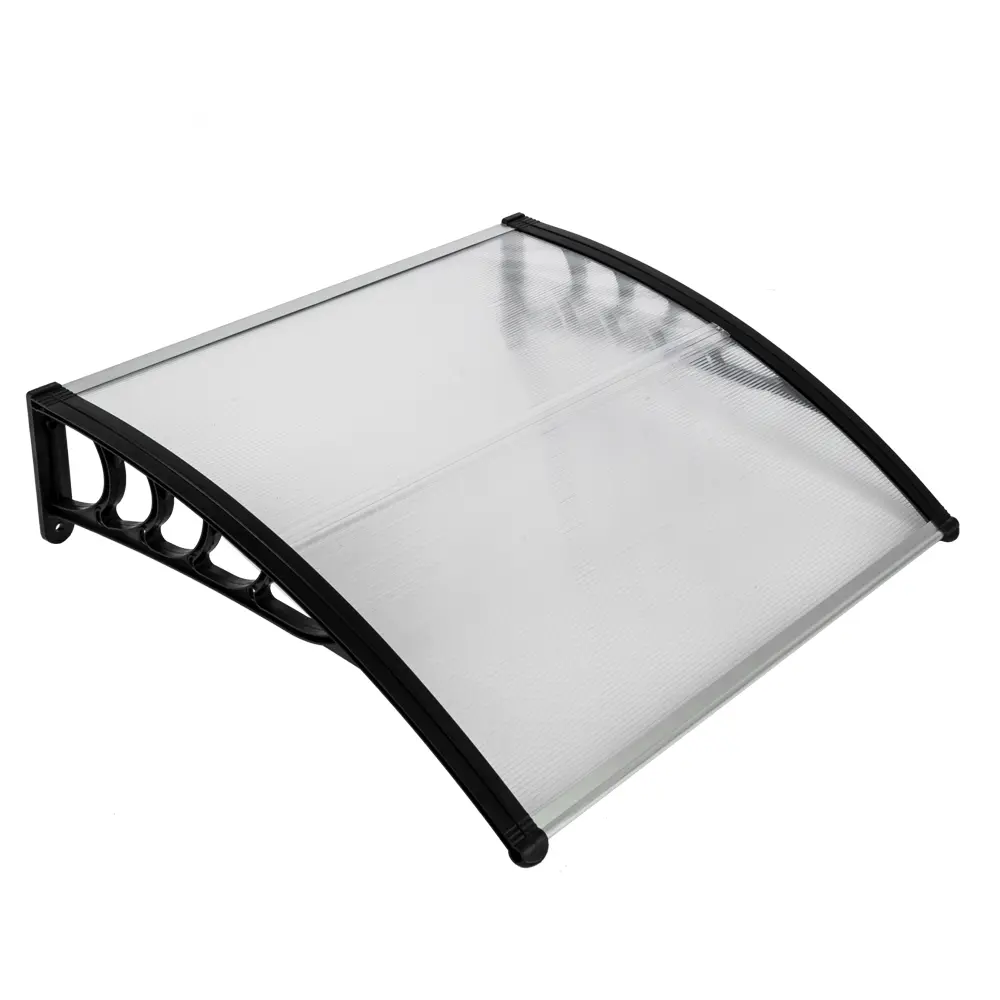 40in L x 38in W x 10in H Polycarbonate Door Window Awning - 5mm Thick Weatherproof Rain Cover with ABS Bracket & Aluminum Bars, Bulged Design Anti-UV Awnings for House Exterior Decks, Sun Protection