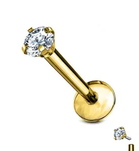 Gold CZ Prong Titanium Internally Threaded Labret