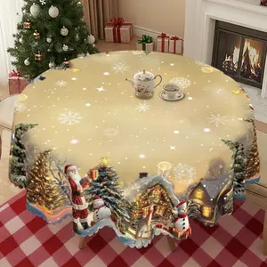 PLUMLIK Christmas Tablecloth with Santa Claus Jesus' Birth Scene, Christmas Decor 2025, Christmas Party Decoration for Kitchen Home Indoor Outdoor, Blue Round Rectangular Table Cover, New Year Gatherings Dining Festive Holiday Party Table Decor