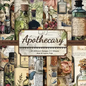 Vintage Apothecary Background Paper Pad, Herbal Pattern Cards, Single-Sided Decorative Craft Paper, Antique Apothecary Diary Set, Crafting Kit, Scrapbook Materials, Art Craft Paper