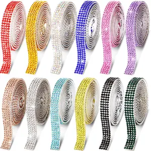 12 Rolls Crystal Rhinestone Ribbon Self Adhesive Diamond Rhinestone Strips for DIY Crafts Stickers, Bling Crystal Diamond Tape Adhesive for Wedding Birthday Graduation Gift Party Decorations,12 Yards