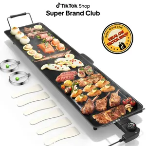 COSTWAY 27"-39.5" Electric Griddle, BBQ Smokeless Grills, Barbecue Griddles Table Top with Nonstick Surfaces Adjustable Temperature Setting, Christmas Festival Gift Black Friday Cyber Monday