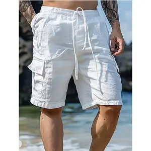 Men'S Comfortable And Breathable Fabric Designed with a Wrinkled Texture, Featuring Workwear-Style Patch Pockets, Slanted Side Pockets, an Elastic Waistband with Drawstring, Perfect for Casual Outdoor Sports 5-Inch Shorts