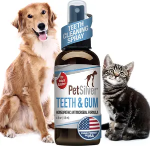 PetSilver Teeth & Gum Spray, Natural Dog Breath Freshener, Cat and Dog Dental Cleaning without Brushing, Patented Silver, Dog Dental Spray, USA, 4 oz.