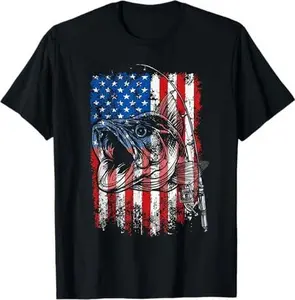 Fishing American Flag Fisherman Fish Lover USA Men Women Kid T-Shirt