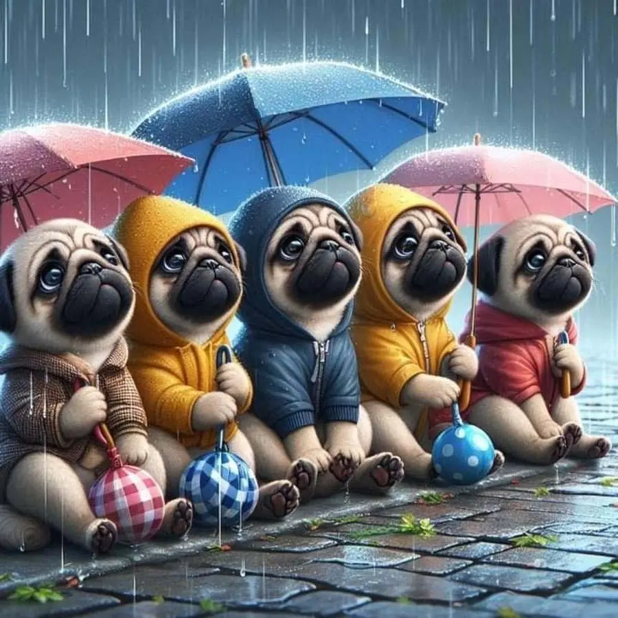5D DIY Full Drill Round Diamond Painting - Diamond Art Painting Kit Pug in Rain Mosaic, Canvas - DIY Decorative Painting, Home Wall Decor, Crafts, Suitable for Halloween and Christmas, Birthday and Anniversary Gifts, Diamond Painting Kits