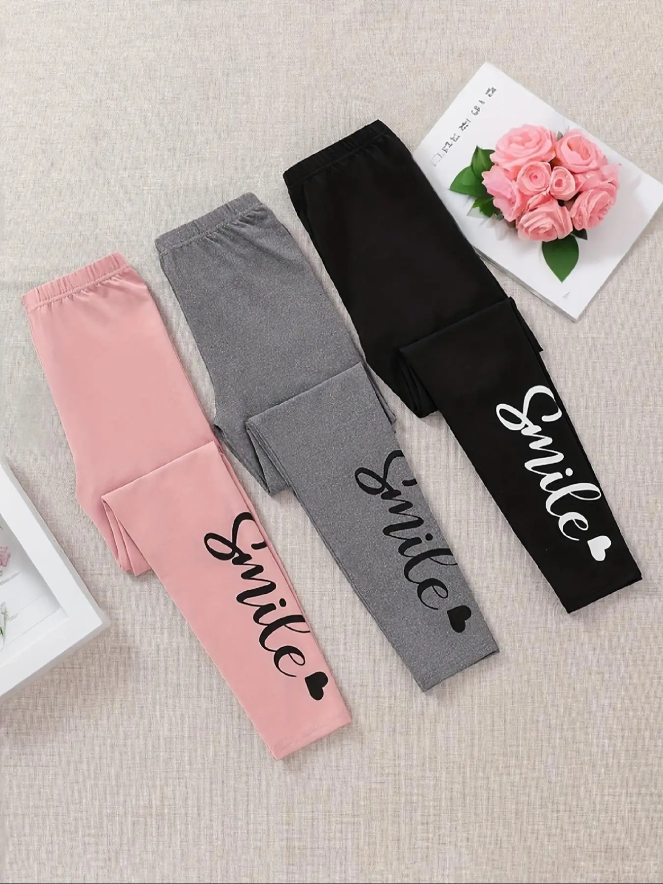 Girl's Letter Print Leggings, Casual Comfy Skinny Pants for Daily Wear, Kids Bottoms for Spring & Fall, Fun Leggings