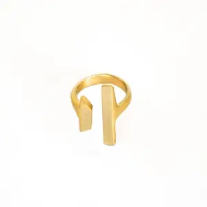 Minimalist Geometric Open Bar Ring for Women, Adjustable Stackable Nadi Band in Recycled Brass with Golden Finish, Stackable Rings, Adjustable Gold Rings