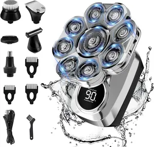 9D Detachable Bald Head Shaver for Men, Upgraded Waterproof 6-in-1 Wet & Dry Electric Razor for Men, 360° Close Shave with LED Display & Type-C Charging