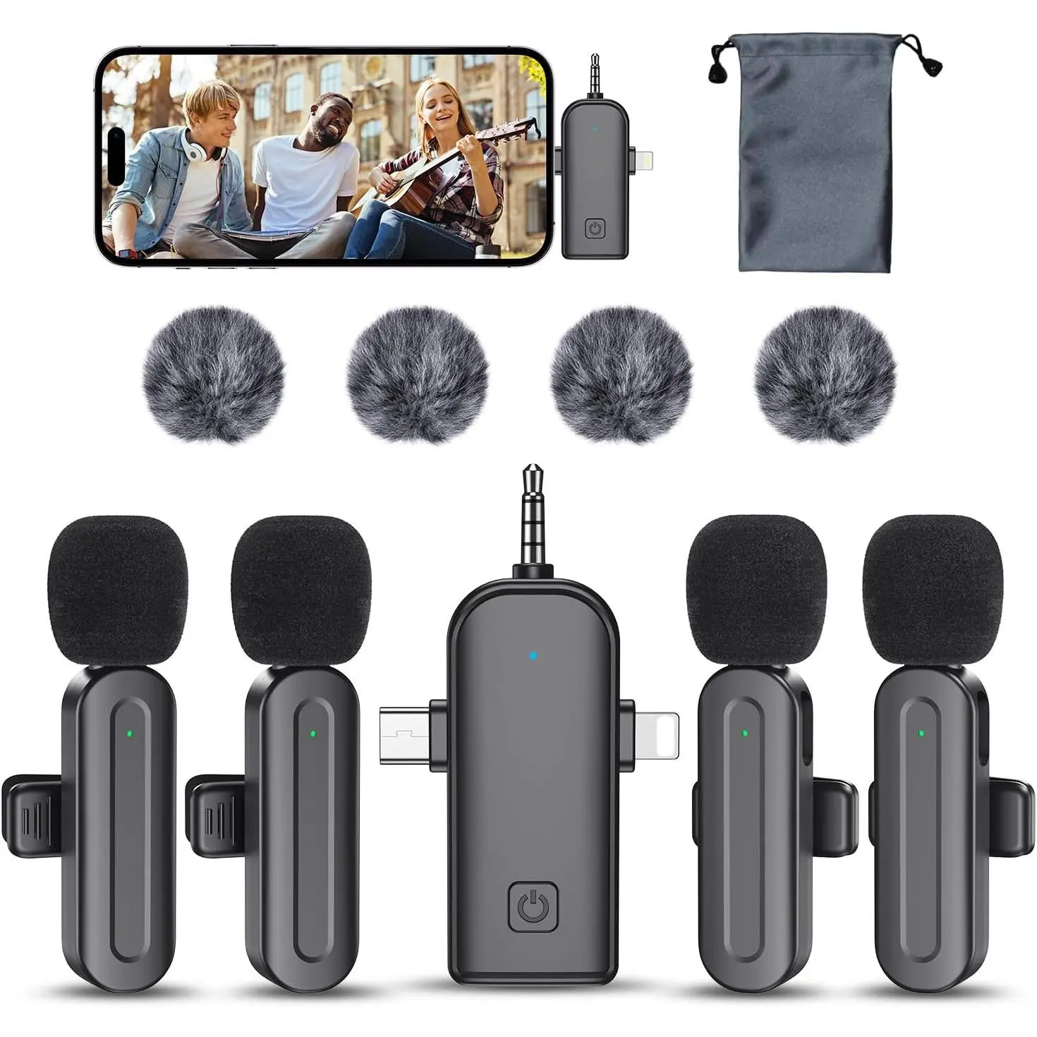 3 In 1 Mini Wireless Lavalier Microphone for Iphone: Bluetooth Lapel Mic For iPad Android Phone Camera Pc - Small Clip Microphones Crystal Clear Sound Quality for Recording Vlogging Live Streaming