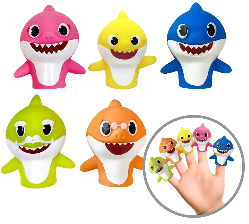 Nickelodeon Baby Shark 5 Pc Finger Puppet Set - Party Favors, Educational, Bath Toys, Story Time, Beach Toys, Playtime,5 Count (Pack of 1)