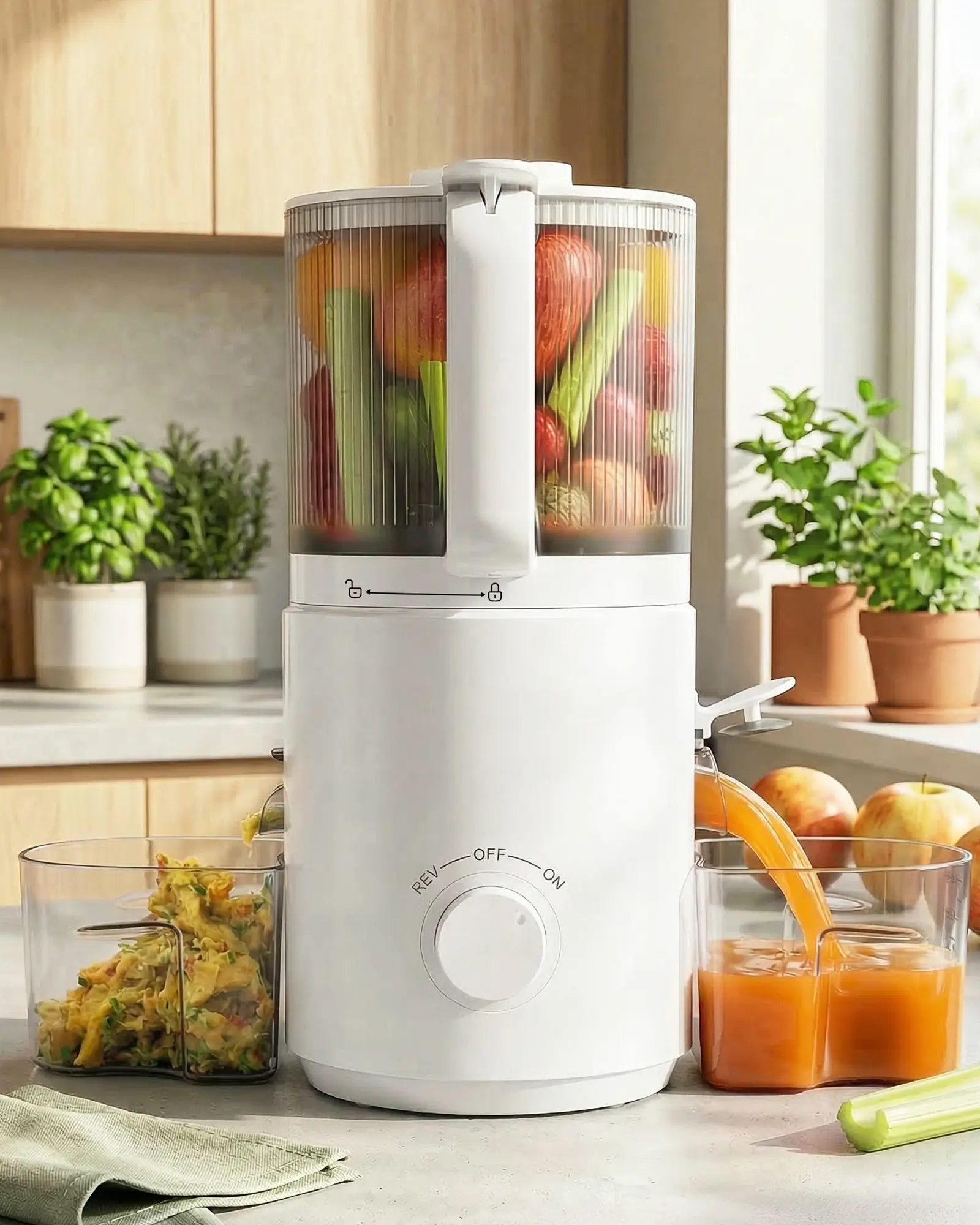 Multifunctional Juicer Machine - 3-in-1 Masticating Cold Press Juicer with 350W Tough Motor, 7" Whole Fruit Feed Chute, Adjustable Speed, 120oz Large Capacity, Nuts Milk Maker & Sorbet Maker, Easy to Clean, Adjustable Speed Juicers