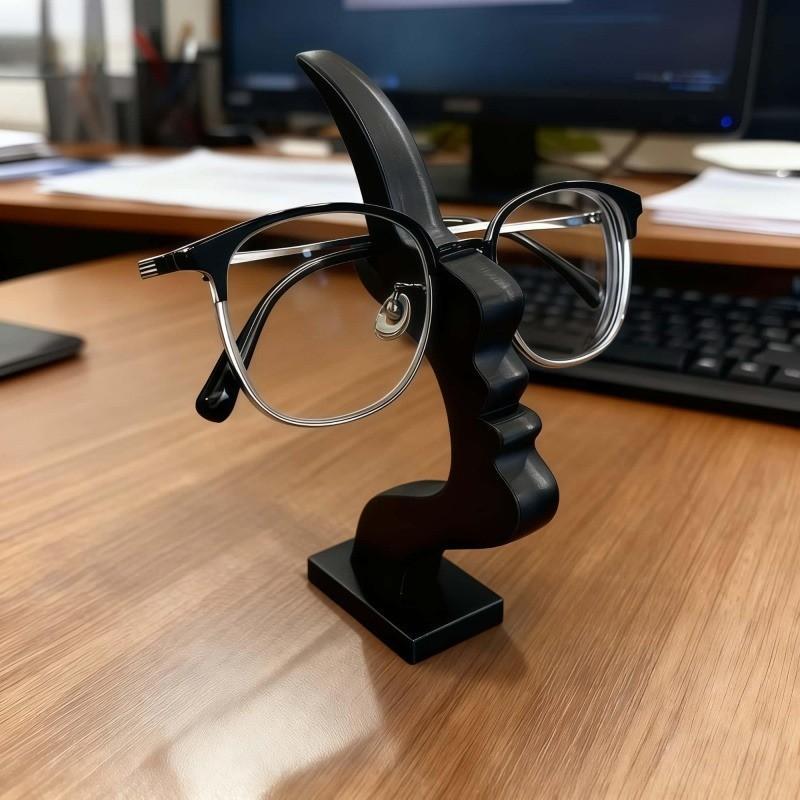 Modern Face Shaped Eyeglass Holder Stand Eyewear Display Rack Desktop Storage Organizer for Glasses Sunglasses 3D Printed Artistic Decor (black)