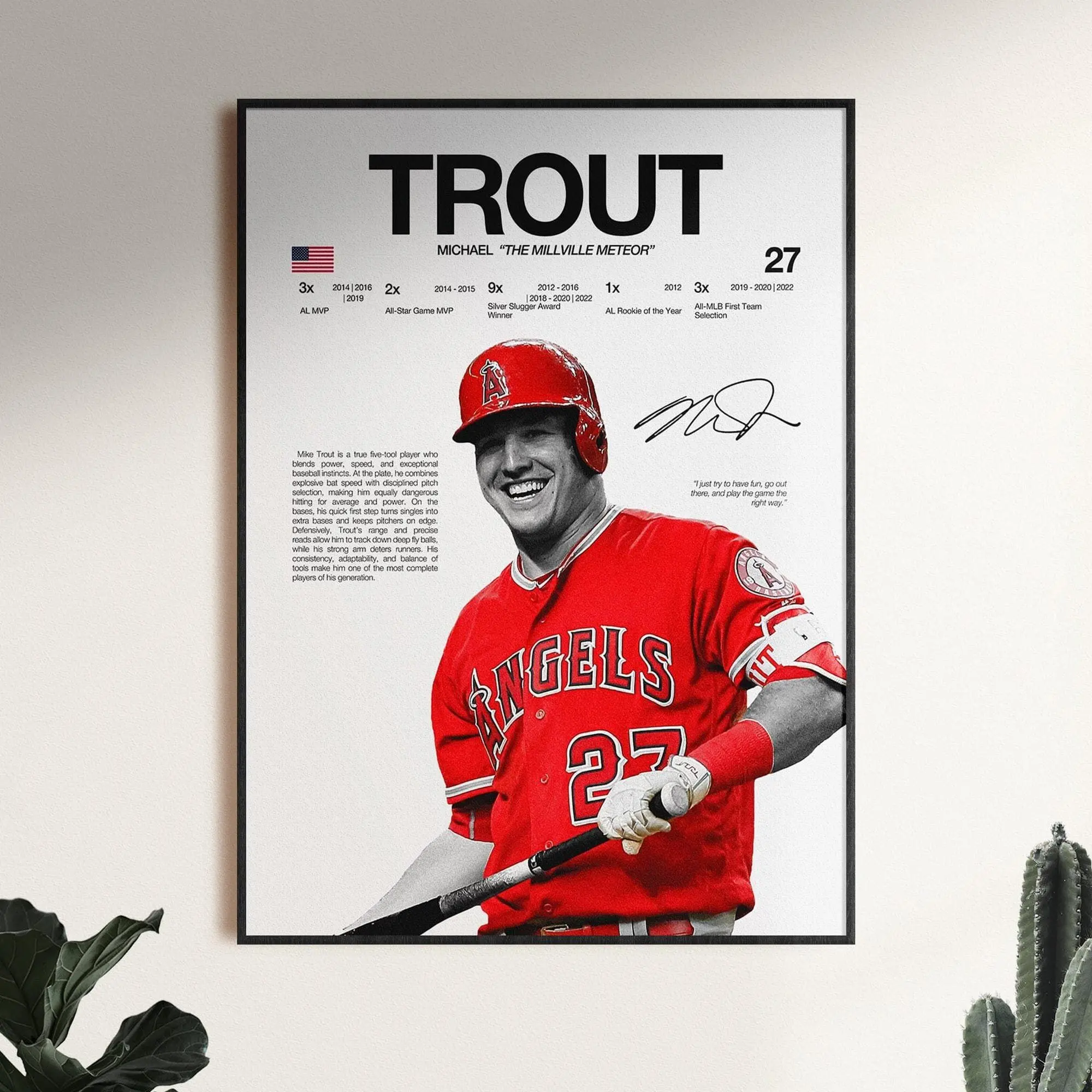 Mike Trout Poster, MLB Wall Print, Los Angeles Wall Print, Baseball Digital Download, MLB Athlete Print, Baseball Room Gift