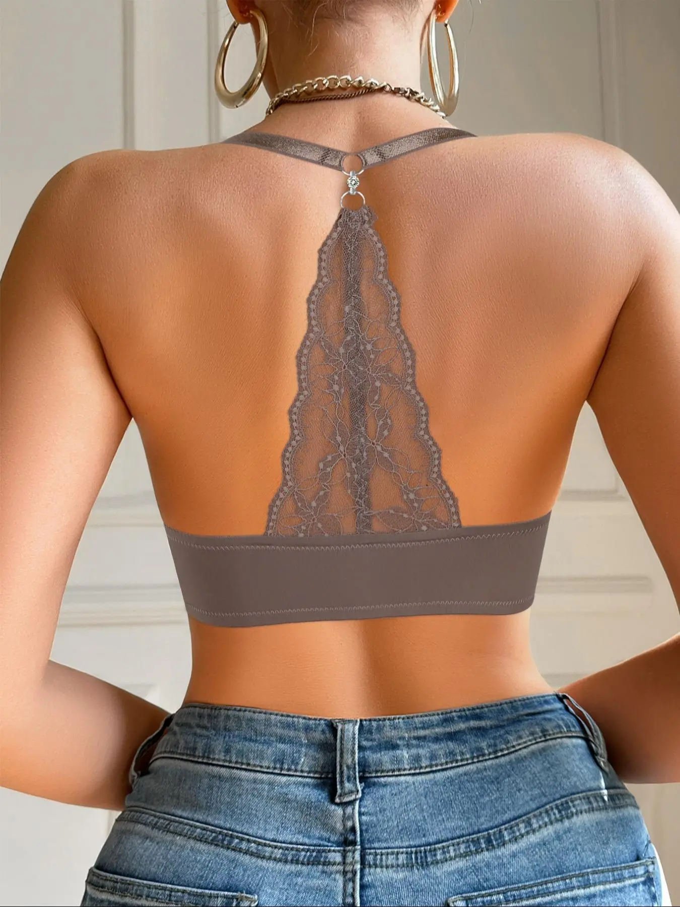 Women's Solid Lace Beautiful Back Buckle Front Bra, Casual Comfortable Breathable Bra for Daily Wear, Women's Lingerie for All Seasons, Breathable Bralette