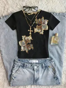 Women's Casual Floral Patterned Short Fitted Top, Perfect for Home or Outdoor Activities, Stylish Chic Geometric Print, Style, 1 Piece, Womenswear
