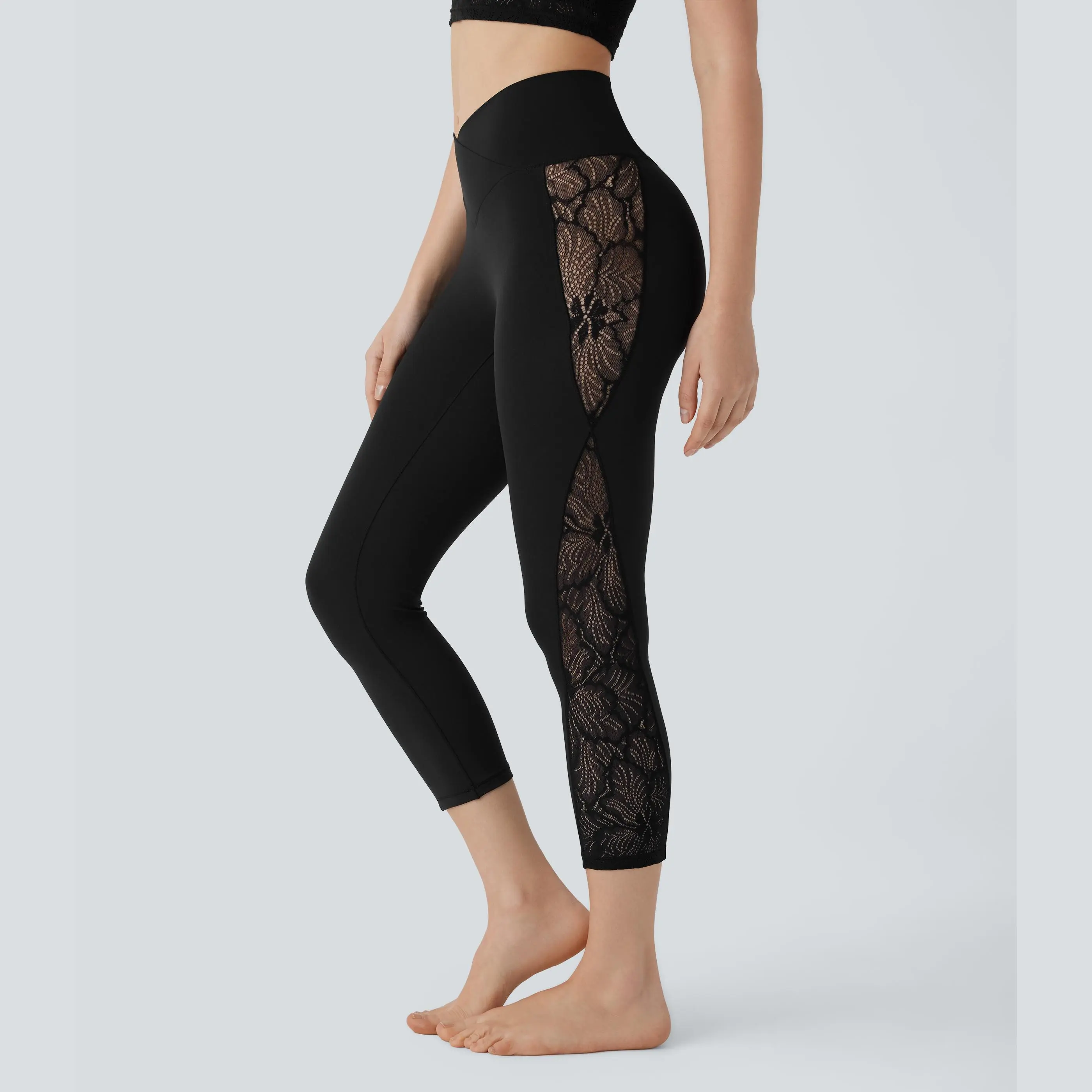 Halara Softlyzero High Waisted Crossover Contrast Lace Capri Yoga Leggings-UPF50+ #BackToSchool