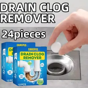 24 Pcs Powerful Drain Cleaner Tablets, Easy Solution for Clogged Toilets, Sinks & Drains, Removes Odors, Effective Plumbing Maintenance