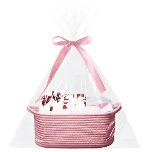 Basket with  Bags and Ribbons, 12x 8x 5 Inch Basket for  and Pet Toys, Small Cotton Rope Basket -