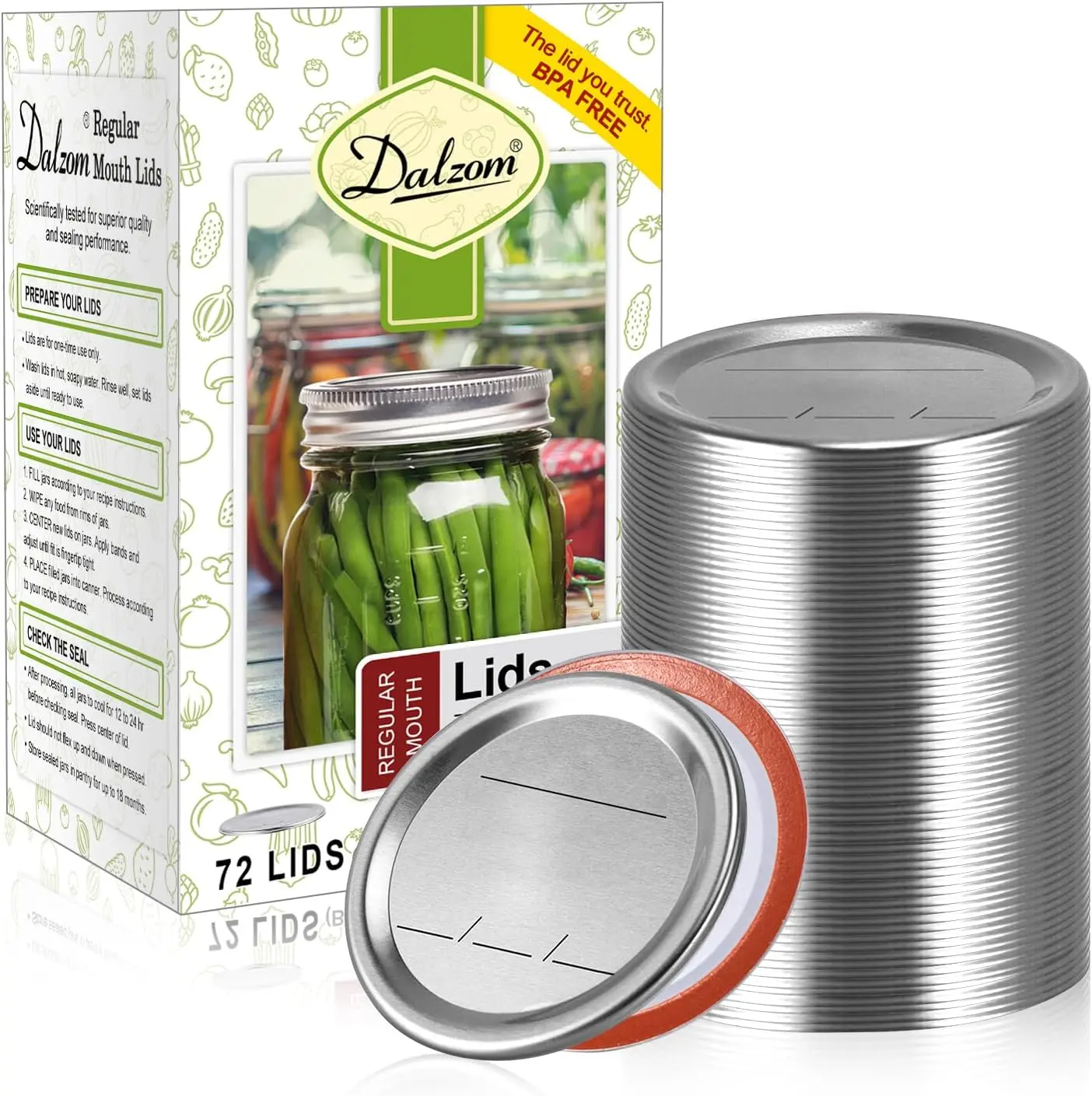 72 Pack Regular Mouth Canning Lids for Mason Jars, Replacement Jar Lids for Food Storage, Canning, Pickling and Preserving