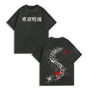 Limited Edition Centipede Kaneki Ken - Tokyo Ghoul Anime Double Printed Oversize Lightweight Acid Washed Graphic Tee, Gift For anime lover washed pure cotton short-sleeve