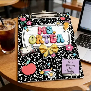 Teacher Theme Cartoon Print Office Clipboard, Fun Educational Style, Metal Clip Design, Ideal for Classroom, File Storage, Note-Taking