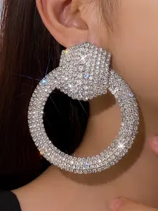 Luxury Silver Color Geometric Hoop Statement Earrings for Women, Perfect for Wedding Evening Festive Wear, Casual Style All Seasons, High Quality Earrings