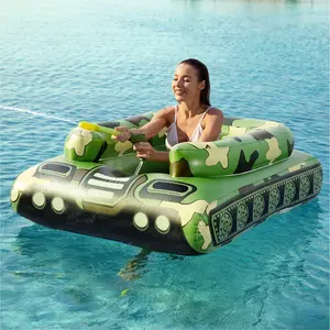Inflatable Tank Swimming Pool Floaties with Water Cannon Gun Swim Floaty Rafts for Lake Beach & Pool Party Toys for Boys Girls Kids & Adults - Green
