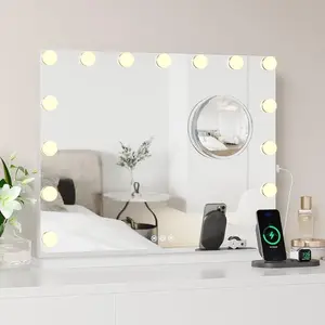 GARVEE Vanity Mirror with 17 LED Lights, 3X Magnification, 3 Color Modes (3000K-6000K), USB Type-C Charging, 32x24 Metal Frame, White